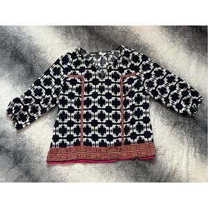 Crown & Ivy Elephant Print Long Sleeve Blouse Top Size Large Flowy Boho Indie